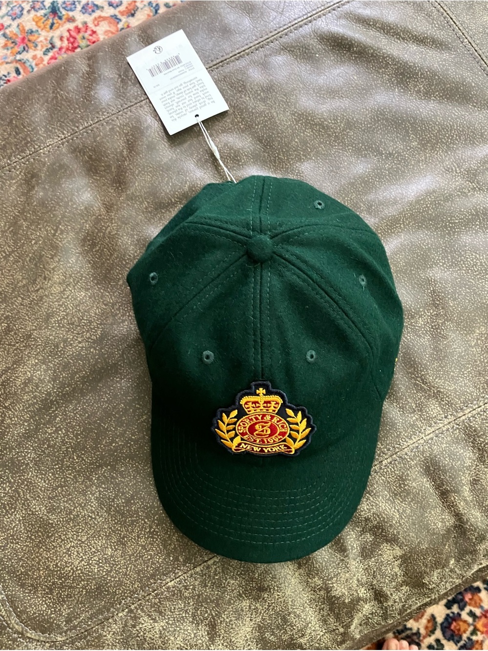 Sporty & Rich NY Crest Wool Hat - Forest Green with Gold & Red Emblem - Picture 3 of 4